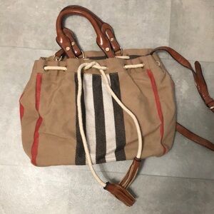 Rare Vintage Canvas and leather Burberry tote